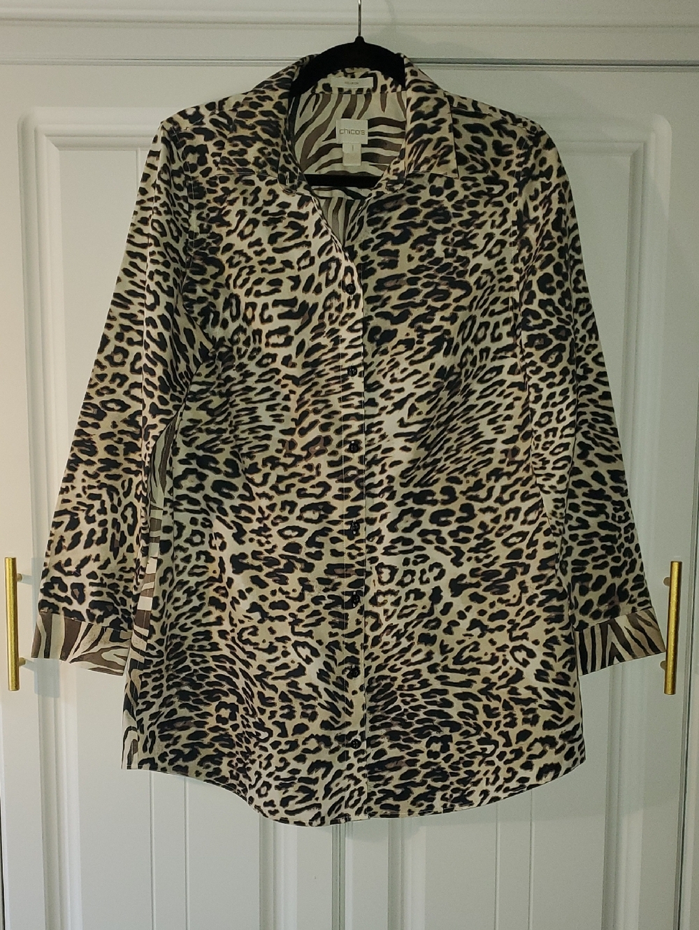 Chico's Leopard Print Blouse in Beige and Black